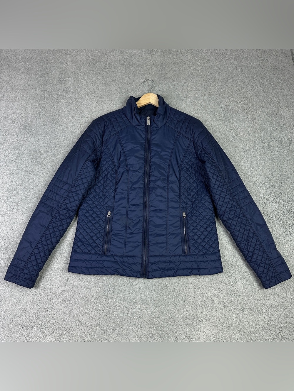 The North Face Quilted Puffer Jacket Women Large Navy Lightweight Insulated READ